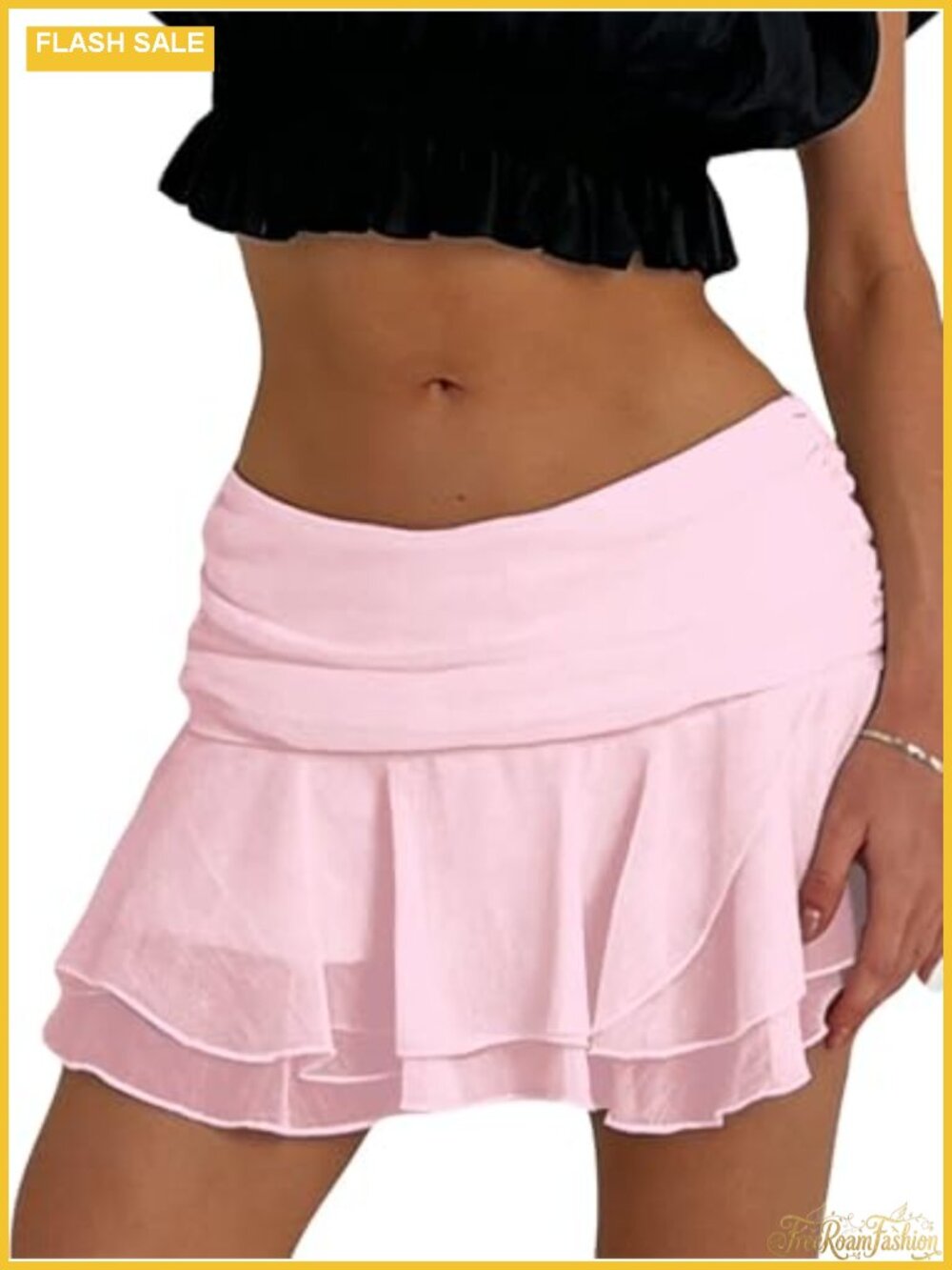 Women's Ruffle Layered Mesh Skort with Built-in Shorts A-Line Mini
